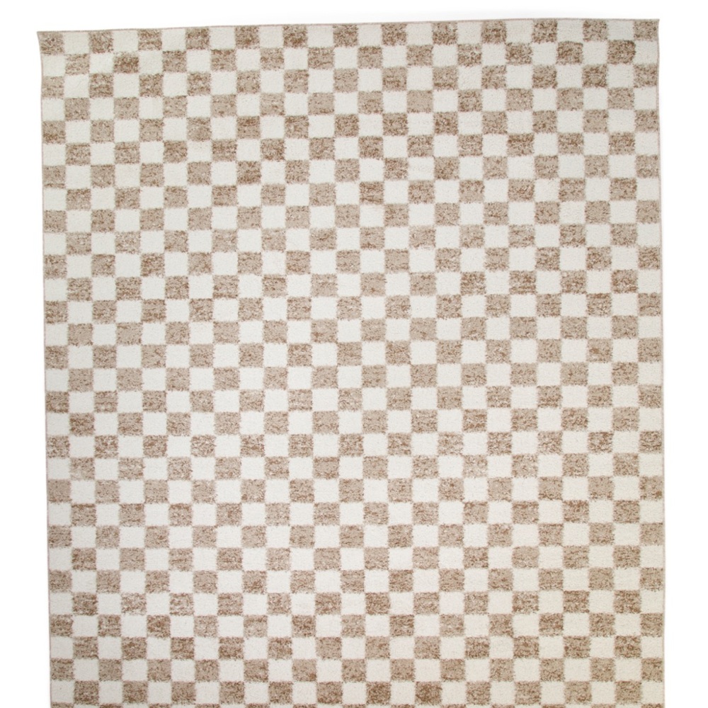 Checkered Beige and White Rug